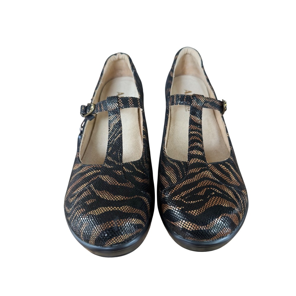 Alegria Coco Tiger Print Leather T-Strap Mary Jane Block Heel Pumps EU 41 NWOB
